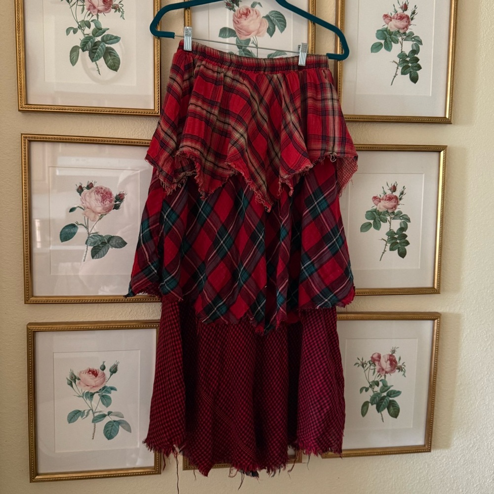 Listicle Red Plaid Layered Maxi Skirt